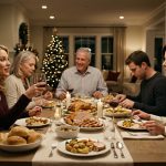 A stunned 32-year-old woman sits at a family dinner table while her sister raises a wine glass and their parents watch the uncomfortable exchange.