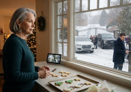 A 72-year-old mother watches her three adult children's cars waiting outside her locked gate during a snowy Christmas afternoon.