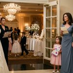A mother and her five-year-old adopted daughter stand at a luxurious wedding entrance while the bride refuses to let the little girl enter the ballroom.