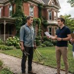 Man confronting his mother and younger brother outside the historic Victorian house he inherited