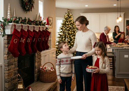 My Family Excluded My Kids from Christmas as Doris and her two children stood beside a fireplace with stockings prepared only for the other relatives.