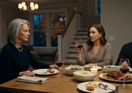 Ruby Kensington sits firmly at her dining table while her daughter-in-law Jessica announces plans to move her extended family into Ruby's house without permission.