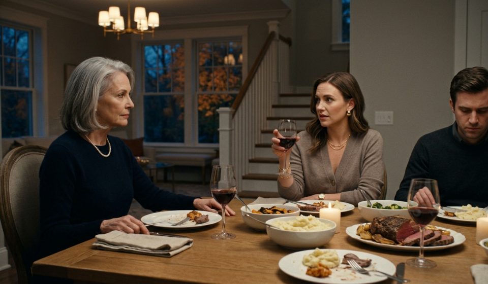 Ruby Kensington sits firmly at her dining table while her daughter-in-law Jessica announces plans to move her extended family into Ruby's house without permission.