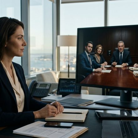 Elena Rodriguez attends a tense video-call will reading from her Seattle office while her father and brother discuss the family inheritance in Phoenix.