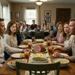 A tense Easter dinner gathering where a brother-in-law publicly accuses a hospice nurse of leaving a motel with another man while her husband and relatives react.