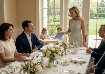 A mother remains composed while her sister-in-law publicly criticizes her children during an elegant Easter family brunch, as relatives watch in discomfort.